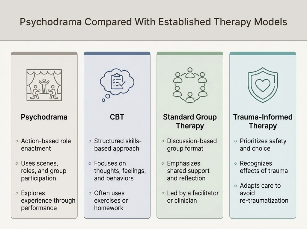 Psychodrama therapy uses role-play, enactment, and group reflection to explore emotions and relationships. Here is how it works, what the evidence suggests, and why it should be considered cautiously alongside more established therapies.